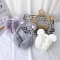 thumbnail image 3 of Orejeras de invierno Orejeras térmicas de felpa suave para niñas y niños con lindas orejas de gato, color caqui, 3 of 5