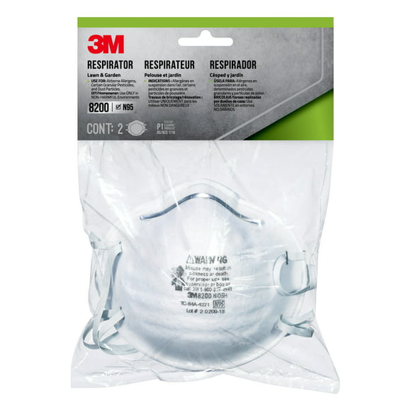 3M 8200 Lawn and Garden Respirator,  N95, 2 per Pack
