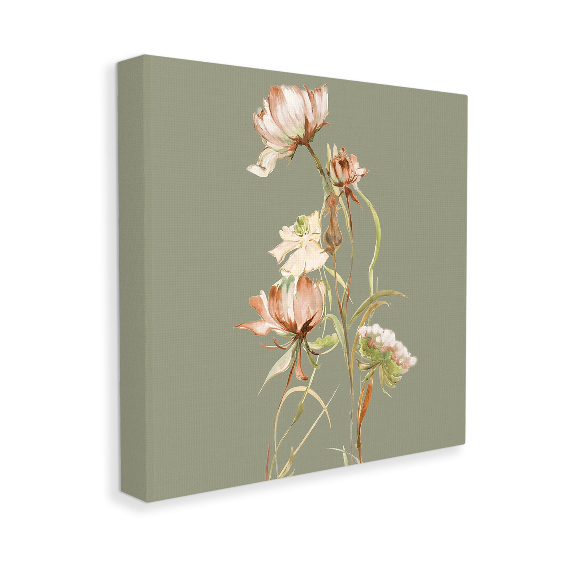 Stupell Industries Delicate Blooms on Green Botanical & Floral Painting Gallery Wrapped Canvas Art Print Wall Art, 30 x 30