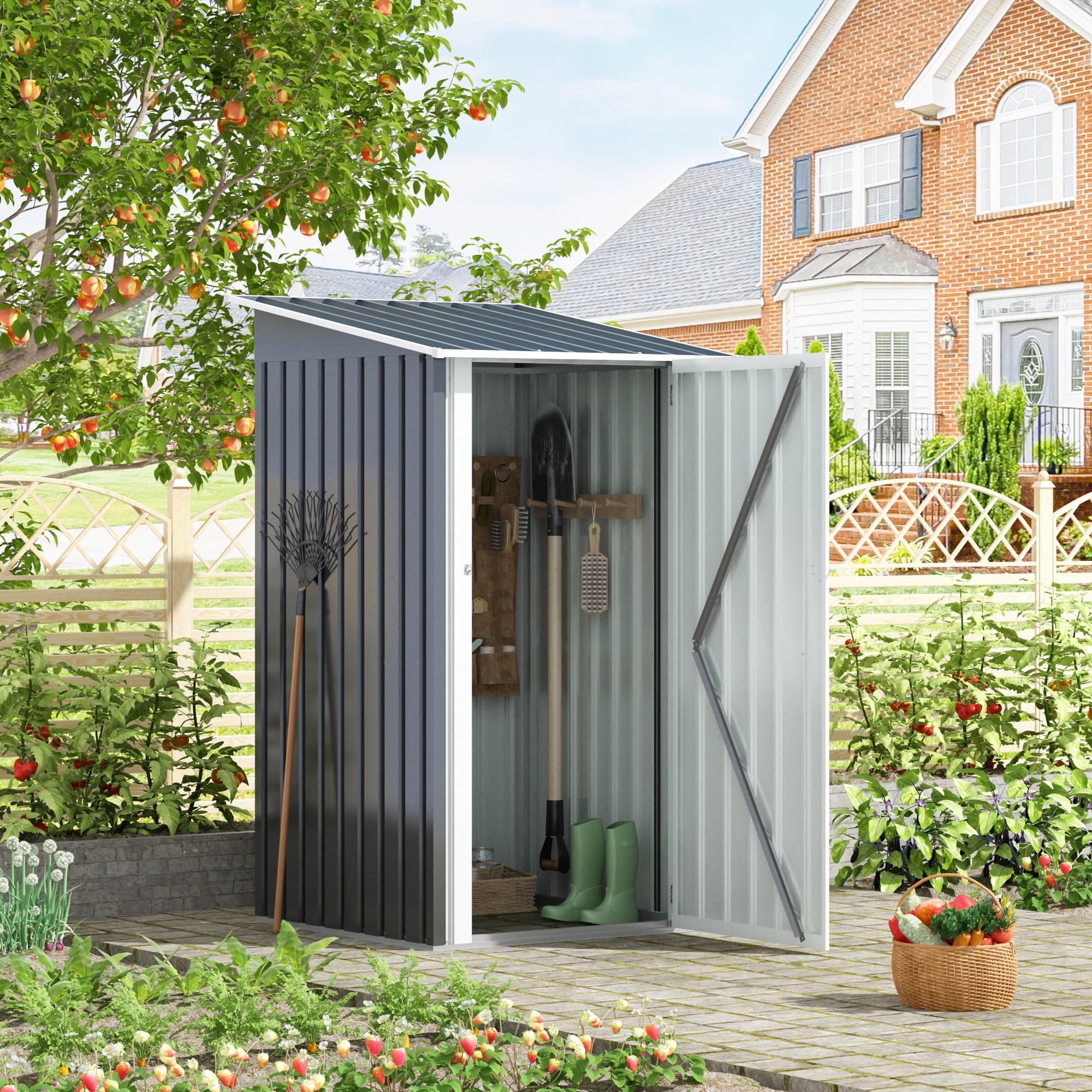 Jaxpety 3x3 ft. Outdoor Storage Shed, Metal Garden Shed with Lockable Door for Backyard, Patio, Lawn