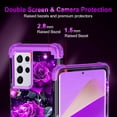 thumbnail image 3 of Meshine for Samsung Galaxy S21 Ultra 5G Case,Glow in The Dark Three Layer Heavy Duty Shockproof Full Body Protection Hard Plastic Bumper+Soft Silicone Case,Purple Rose, 3 of 7