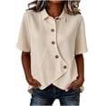 thumbnail image 2 of Pounoo Summer Tops for Women Lapel Collar Button Front Short Sleeve Tops for Women Relaxed Fit Daily Casual Lightweight Boho Tops for Women, 2 of 5