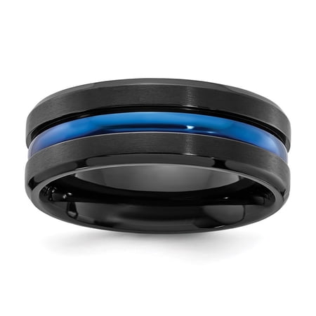 Auriga Fine Jewelry Black Titanium Brushed with Blue IP-plated Center 8mm Men s Band