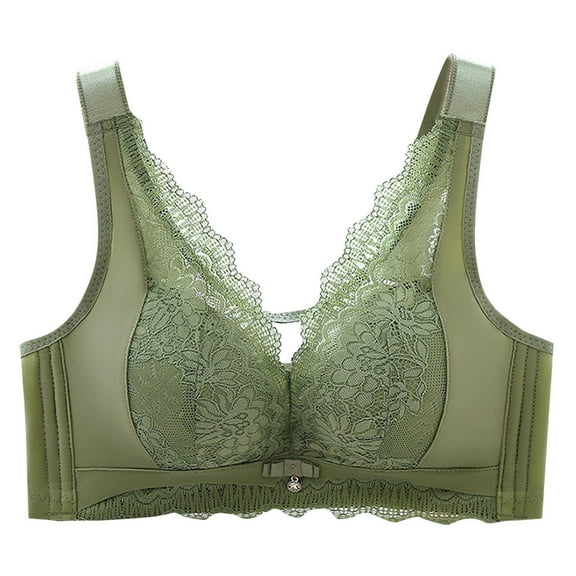 Ashirexll Bras for Women, Lace Lace Thin Plus Size Soft Breathable Comfortable Wireless Posture Support Bra Army Green 36/80B
