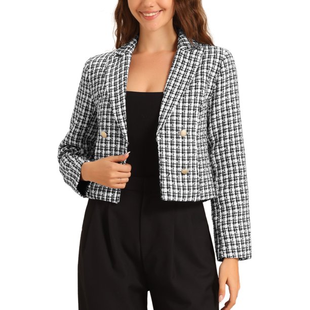 CHAQUETA DE LAPEL NOTCH PARA MUJERES INSPIRE CHIC, BLAZER CASUAL DE MANGA LARGA, S BLANCO NEGRO
