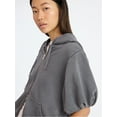 thumbnail image 4 of Scoop Women’s Mineral Washed Zip Hoodie with Short Puff Sleeves, Sizes XS-XXL, 4 of 5