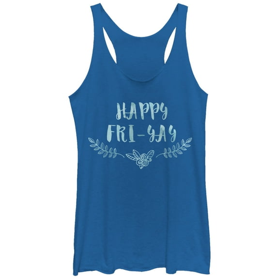 Women's CHIN UP Happy Friday Yay Racerback Tank Top Royal Blue Heather Medium