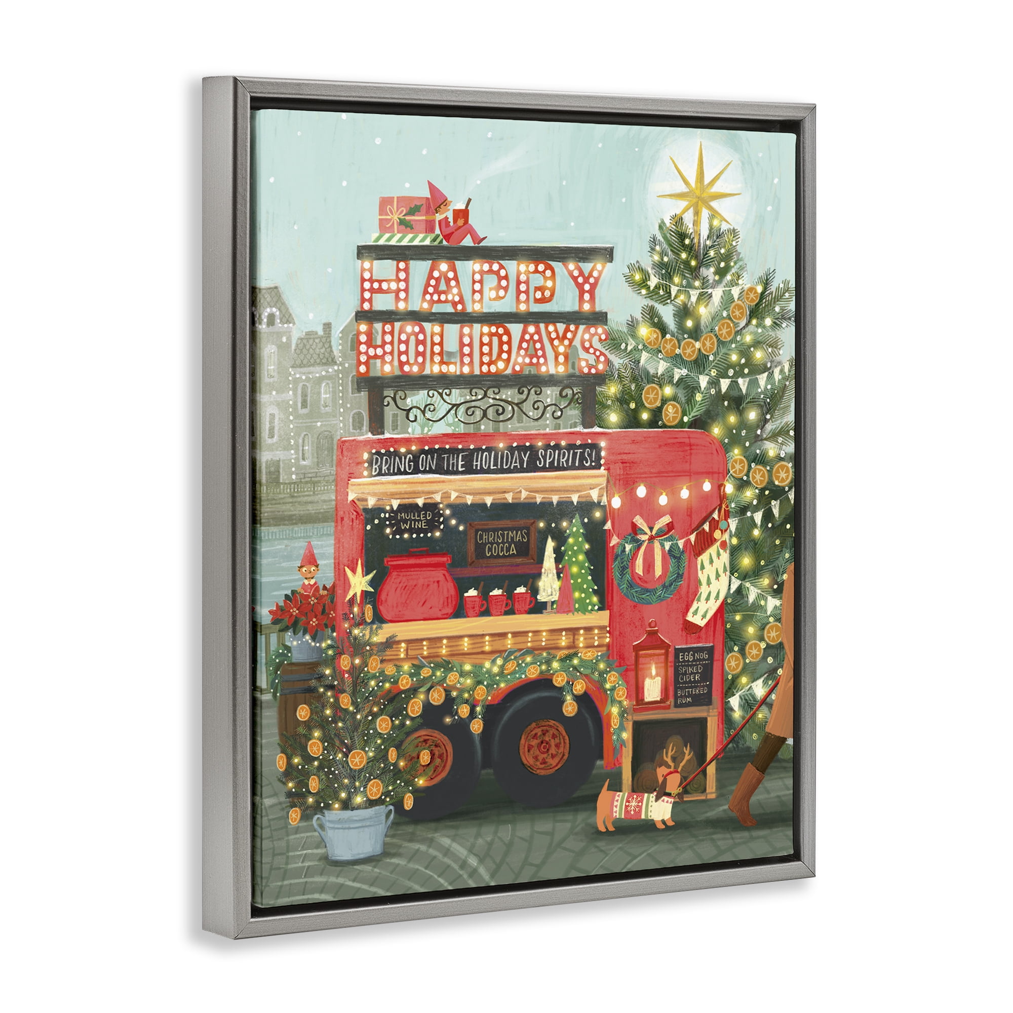 Stupell Industries Christmas Beverage Truck Holiday Painting Gray Floater Framed Canvas Art Prints Wall Art, 17 x 21
