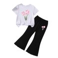 thumbnail image 2 of NAISIBABY Girls Outfit 2-Piece, Flower Short Sleeve T-Shirt and Flare Pants Little Kids Fashion Set White 6T, 2 of 6