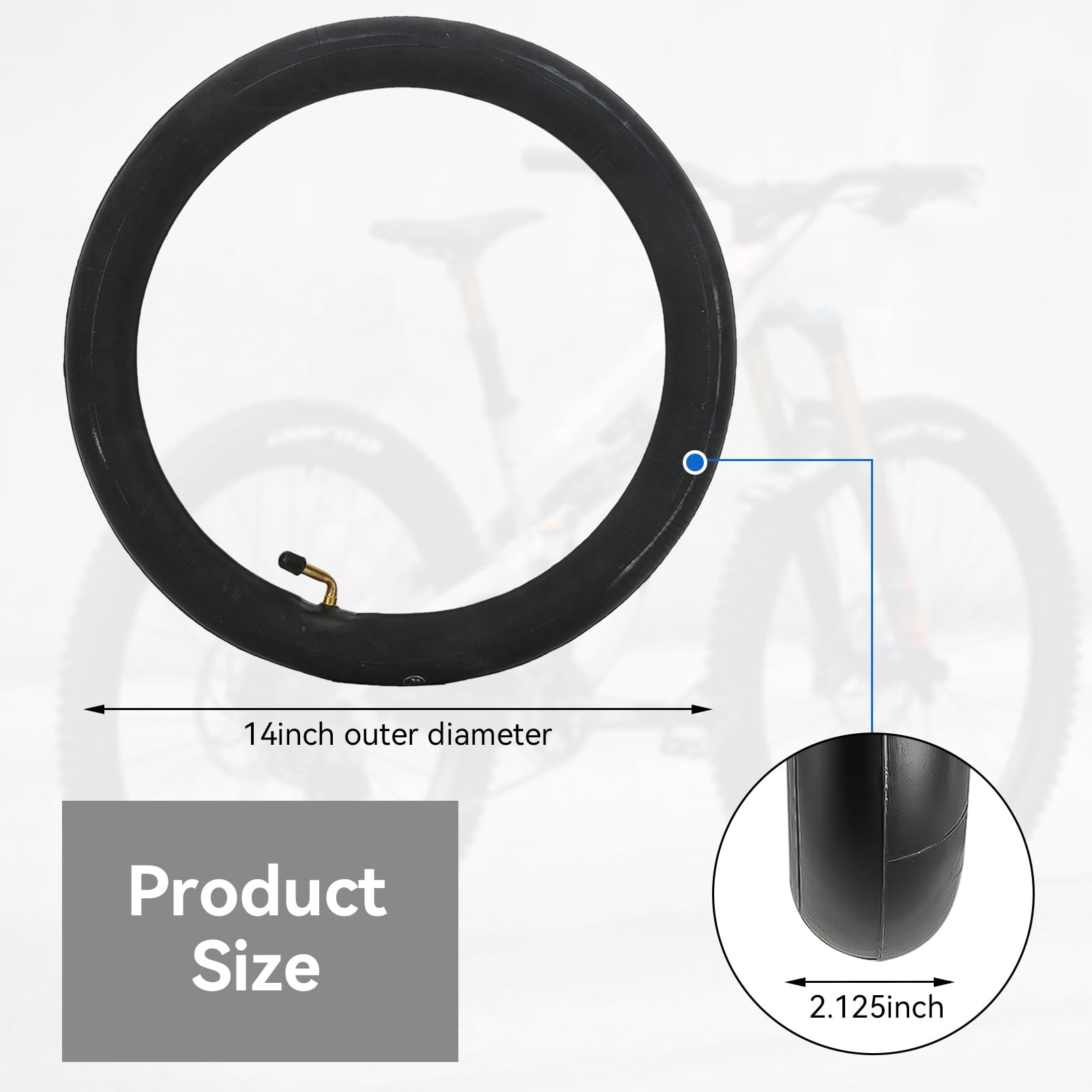 Inner Tube 14 x 2.125, Electric Bike Tire Tube with Angled Valve Stem Electric Scooter E-Bike Inner Tube Replacement