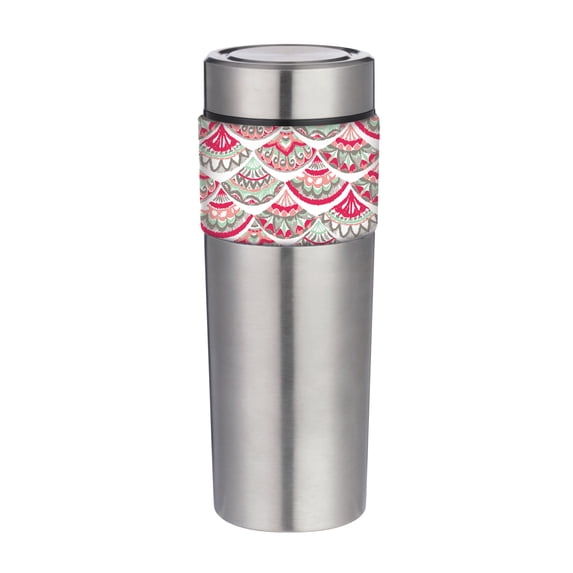 Cypress The Tandem Double wall Stainless Steel and Ceramic Cup, 17 OZ, Peachy Scallop Waves