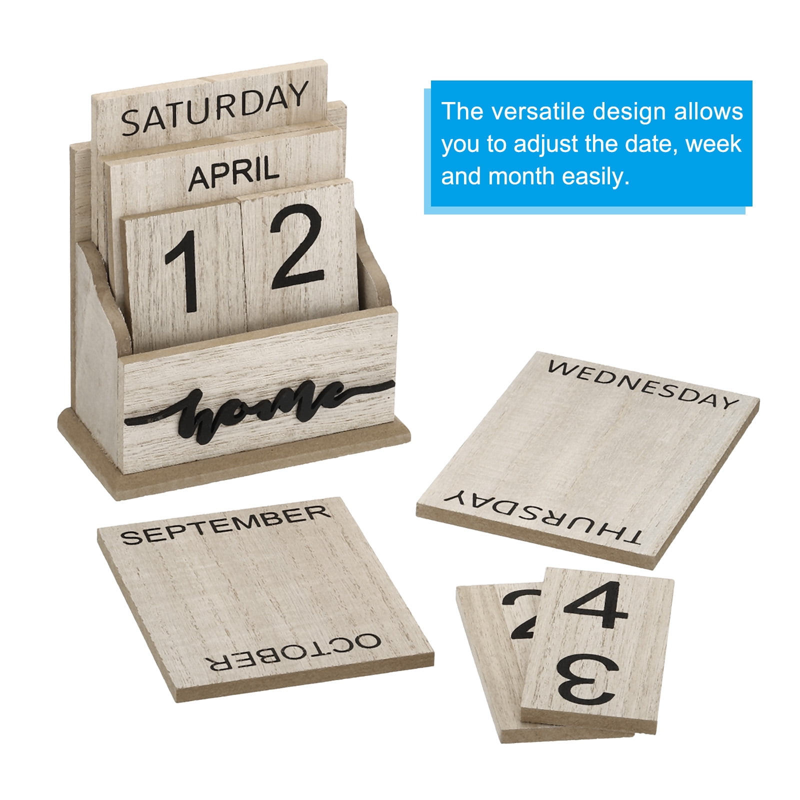 Unique Bargains Vintage Wood Block Perpetual Calendar for Desk Home Decoration Brown