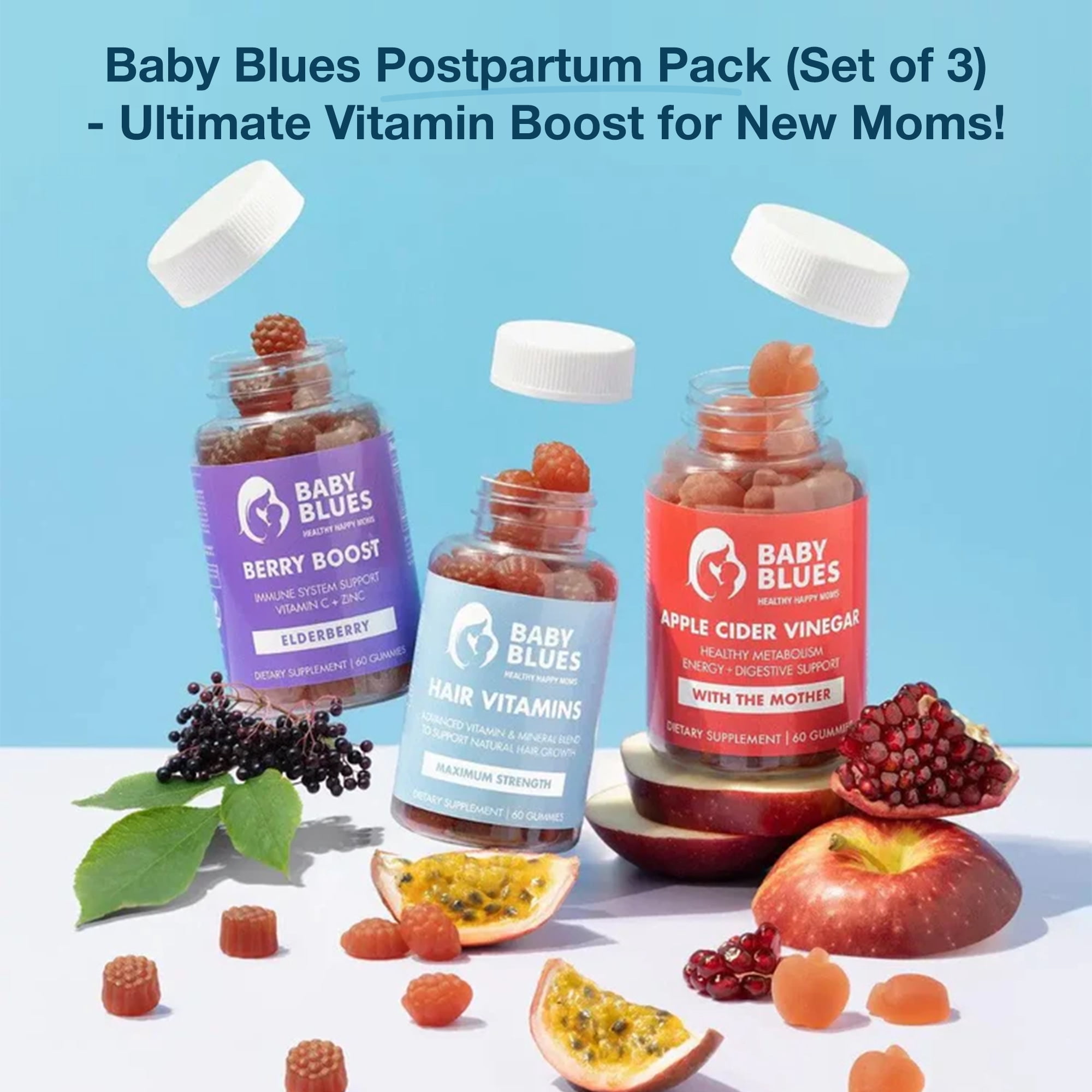 Baby Blues Postpartum Vitamins for New Moms, 3-in-1 Bundle for Hair, Immune and Digestion, 180 Count