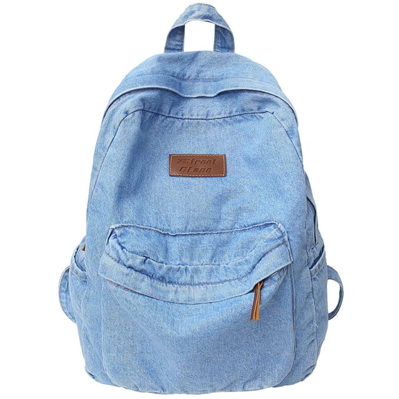 BadPiggies Denim Backpack for Women & Men Retro Rucksack Basic Bookbag High School/College Students Travel Laptop Bag - Blue