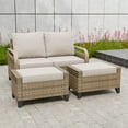 thumbnail image 6 of INTER HUT Modern Wicker Patio Furniture Set, Rattan Outdoor Conversation Set with Comfortable Cushions, 1 loveseat sofa and 2 Ottomans, Brown/Beige, 6 of 8