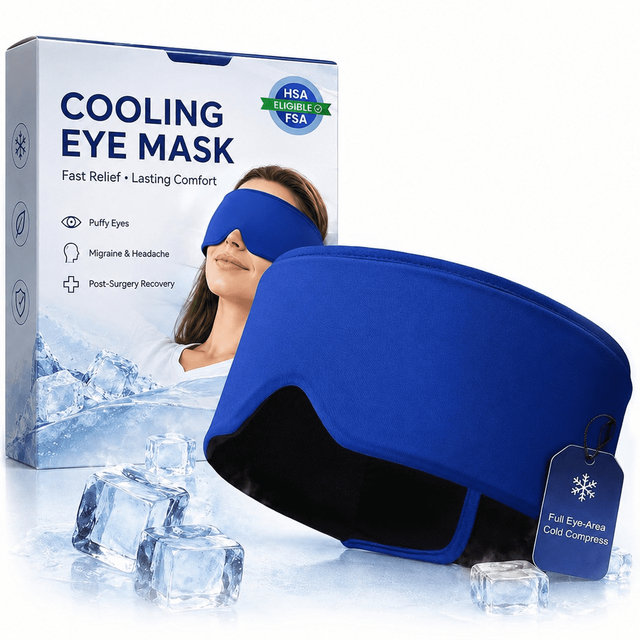 Cold Compress Eye Mask for Puffy Eyes, FSA HSA Eligible Cooling Gel Sleep Mask for Migraine Relief, Reusable Weighted Eye Mask for Dark Circles, Eye Care and After Surgery, Blue