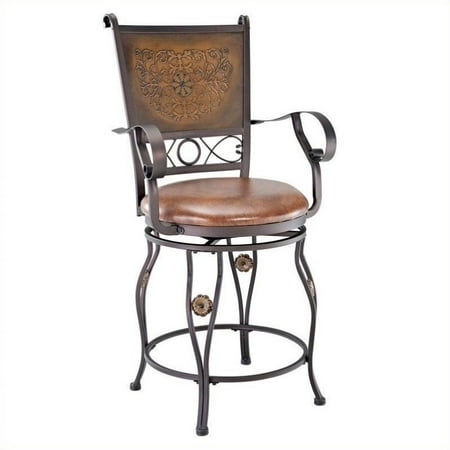 - Powell Big & Tall Copper Stamped Back Counter Stool with Arms, Bronze
