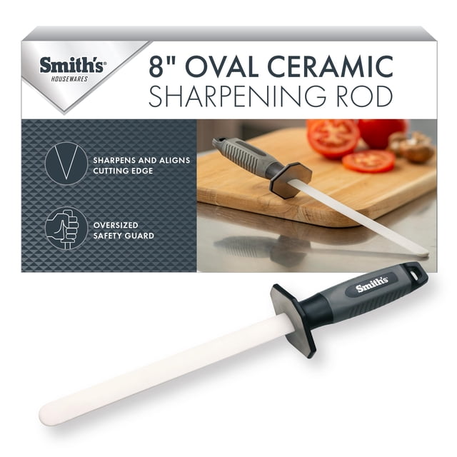 Afilador de varilla ovalado de cerámica Smith's de 20 cm con mango de 2 etapas