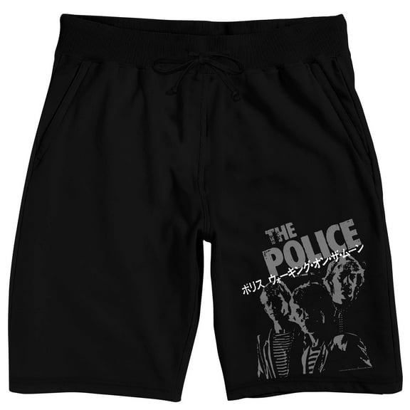 The Police Japanese Characters Men's Black Sleep Pajama Shorts-Medium