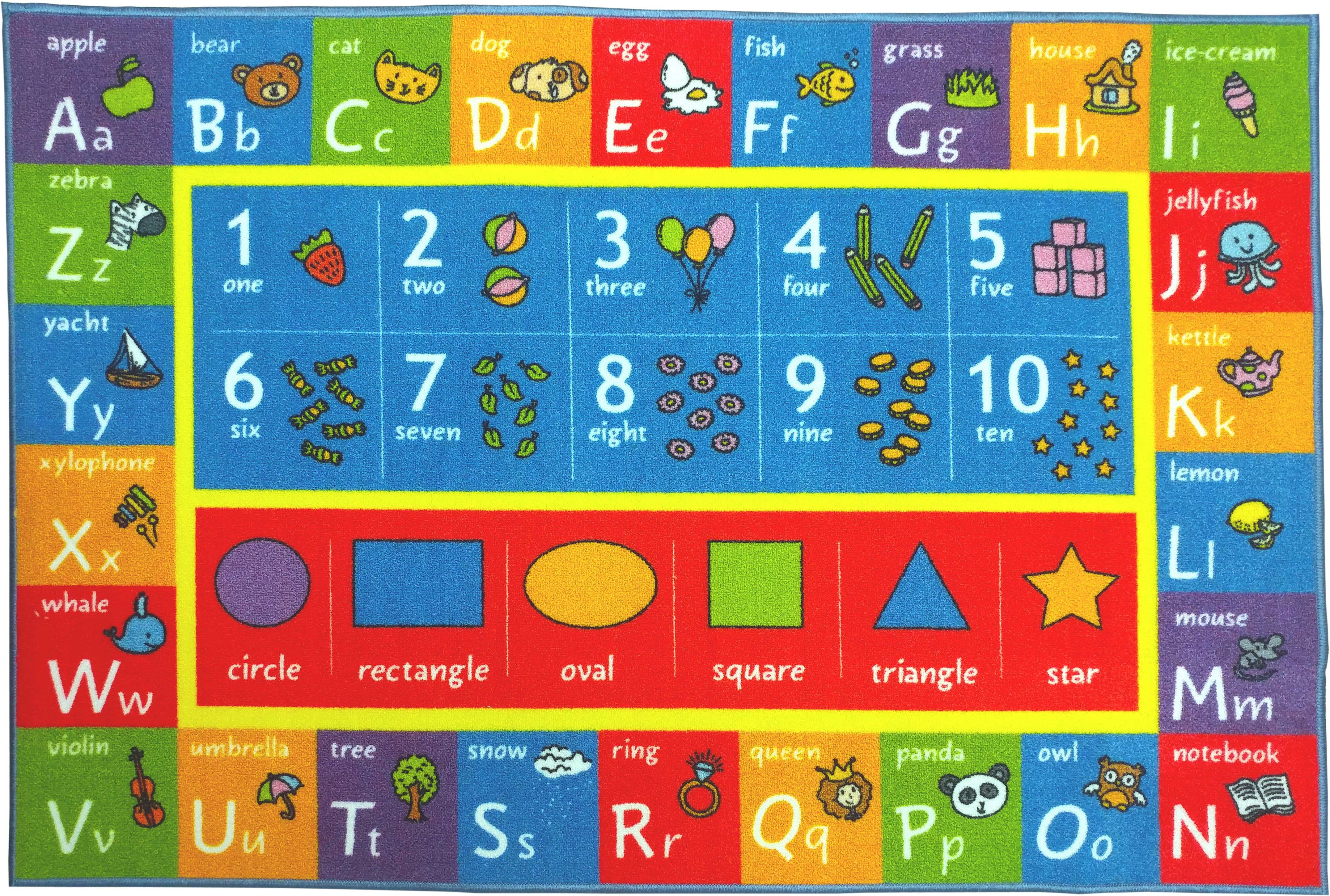 KC Cubs Playtime Collection ABC Alphabet Numbers and Shapes Educational Learning & Game Area Oval Rug Carpet for Kids and Children Bedrooms and Playroom 