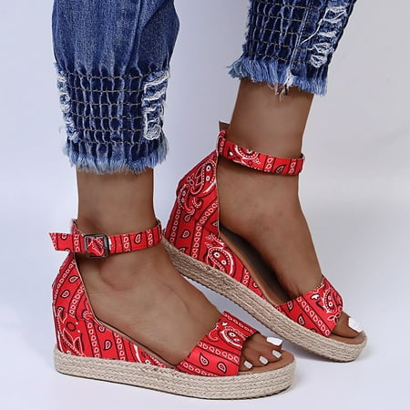 

Women s Summer Buckle Strap Wedges Weave Beach Open Toe Breathable Sandals Shoes