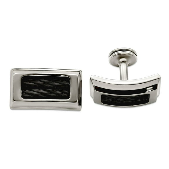 24mm Titanium and Black Memory Cable Polished Cufflinks Cuff Link for Men - 18.9 Grams