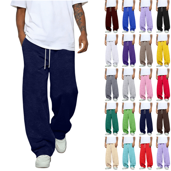 LRGSHF Mens Sweatpants Baggy with Elastic Drawstring Waist Wide Leg Trousers Casual Loose Sweatpant with Pockets