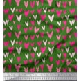 thumbnail image 1 of Soimoi Green Rayon Fabric Pink Heart Print Fabric by the Yard 42 Inch Wide, 1 of 3