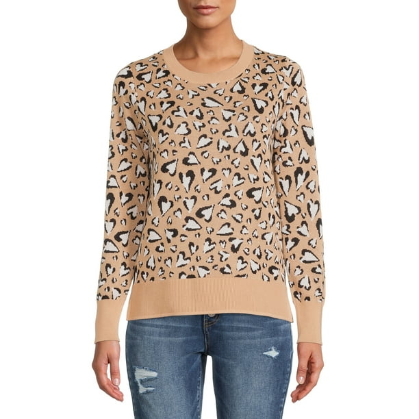 Time and Tru Women's Leopard Hearts Sweater