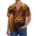 thumbnail image 7 of Lsque Sunset Sunflower Cow A print Men's Cuban Collar Short Sleeve Shirt Summer Beachwear Casual Button Down Fashionable Vacation Leisure Shirt-X-Large, 7 of 7