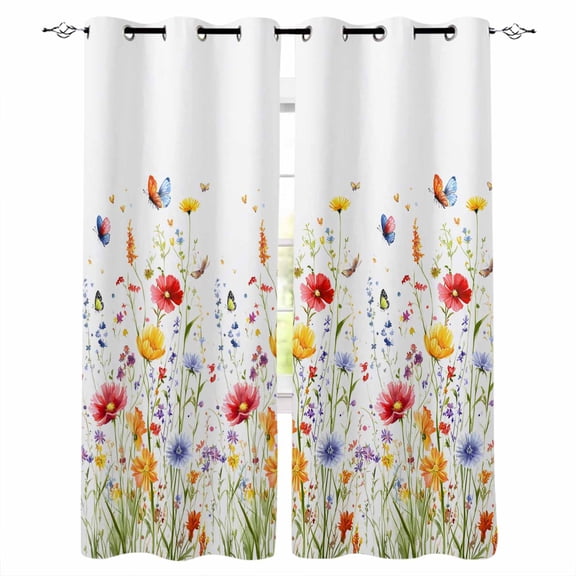 Spring Floral Blackout Curtains for Bedroom/Living Room, Thermal Insulated Kitchen Curtains, Botanical Colorful Summer Grommet Darkening Window Treatment Drapes 52"x63"x2
