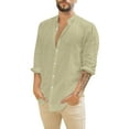 thumbnail image 2 of Mens Casual Button Down Shirts Cotton Linen Hawaii Solid Color Stank Long Sleeve Loose Beach Tops Daily-Wear, 2 of 5