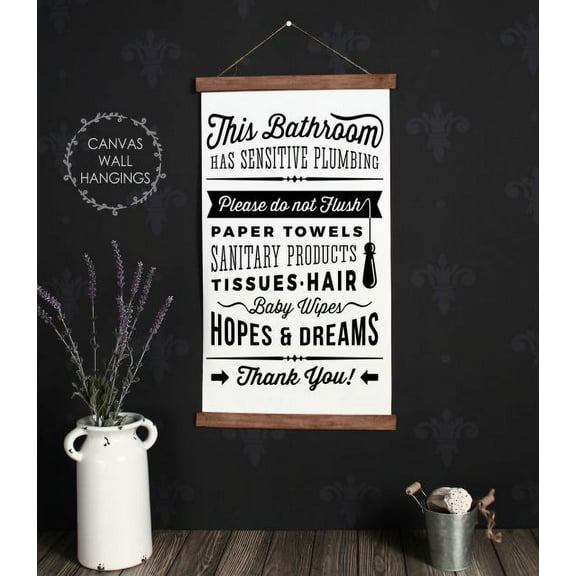 Wood, Canvas Wall Hanging Bathroom Sign Don't Flush Dreams Art Quote Fun Décor 15x26-Inch
