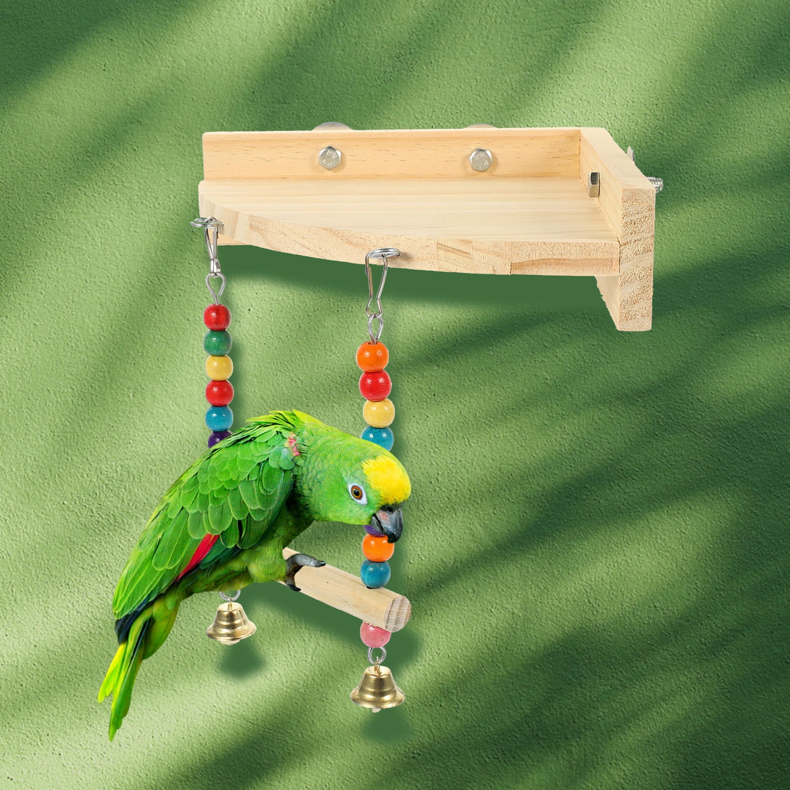 TABLZONE Light Yellow Wooden Bird Exercise Platform Swing for Parakeets and Cockatiels, Small Pet Perch