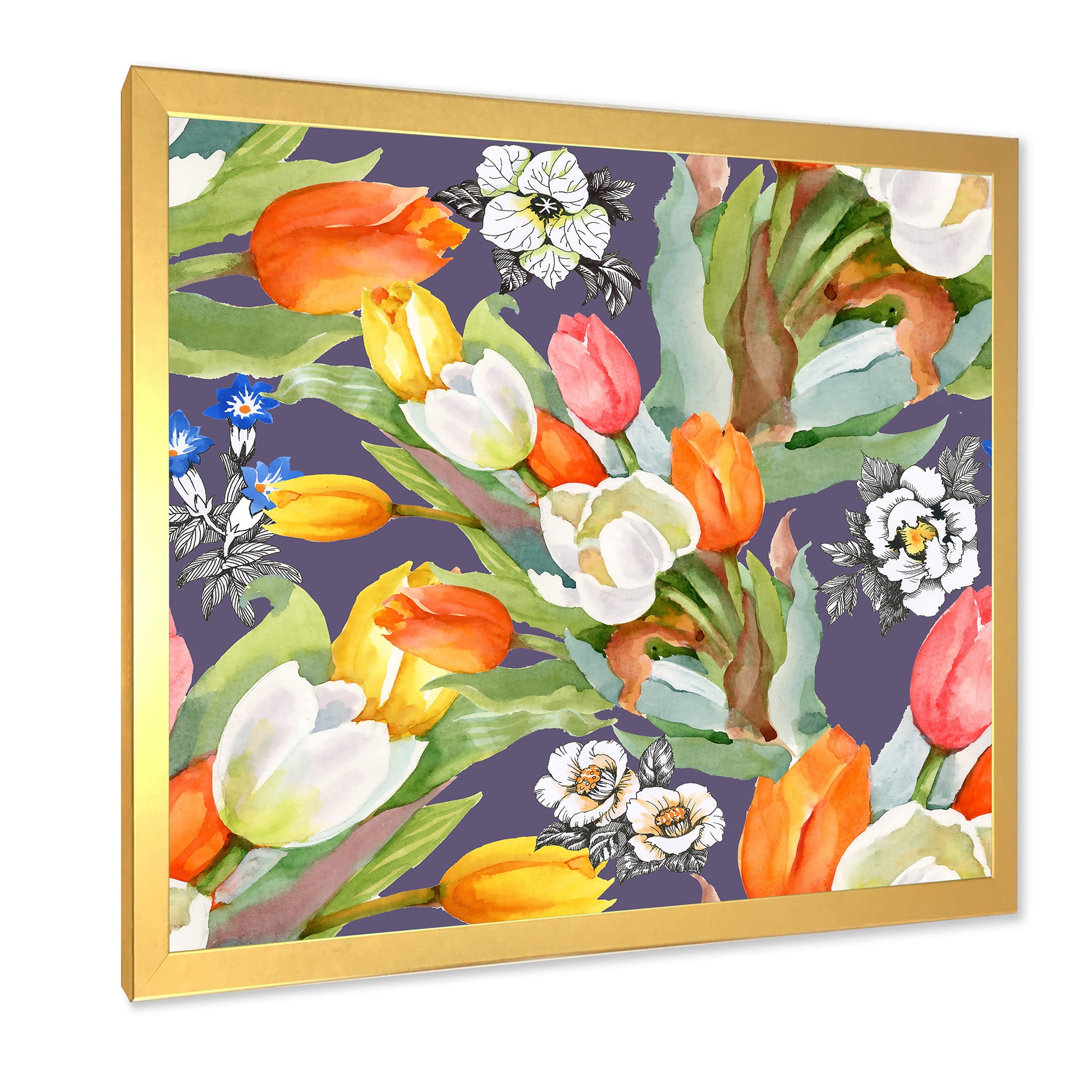 Designart 'Blooming Orange and White Tulips III' Traditional Framed Art Print