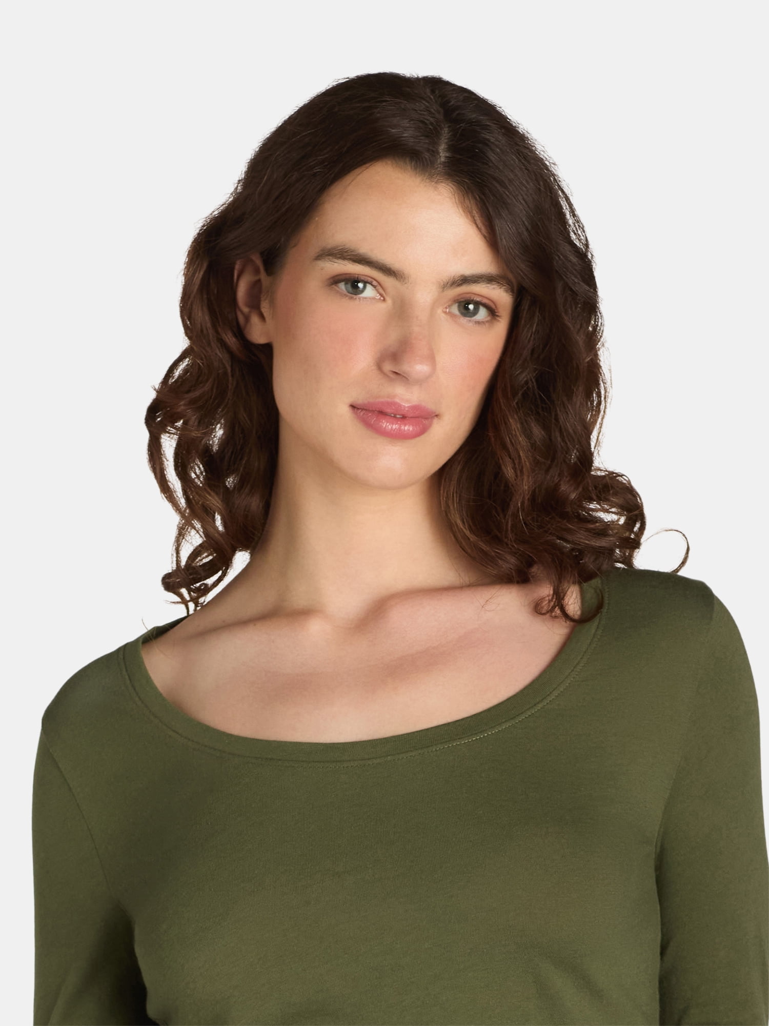 No Boundaries Scoop Neck Everyday Tee with Long Sleeves, 1 and 3 Pack, Women's