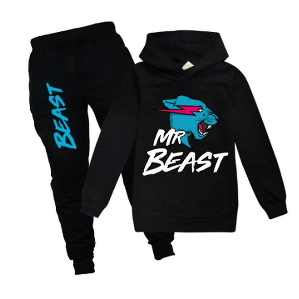 Aiony Mr Beast Lightning Cat Kids Printing Tracksuit Set Casual Hoodie Jumper Tops Pants Suit Outfit Activewear For Age 7 14 Years Other Black