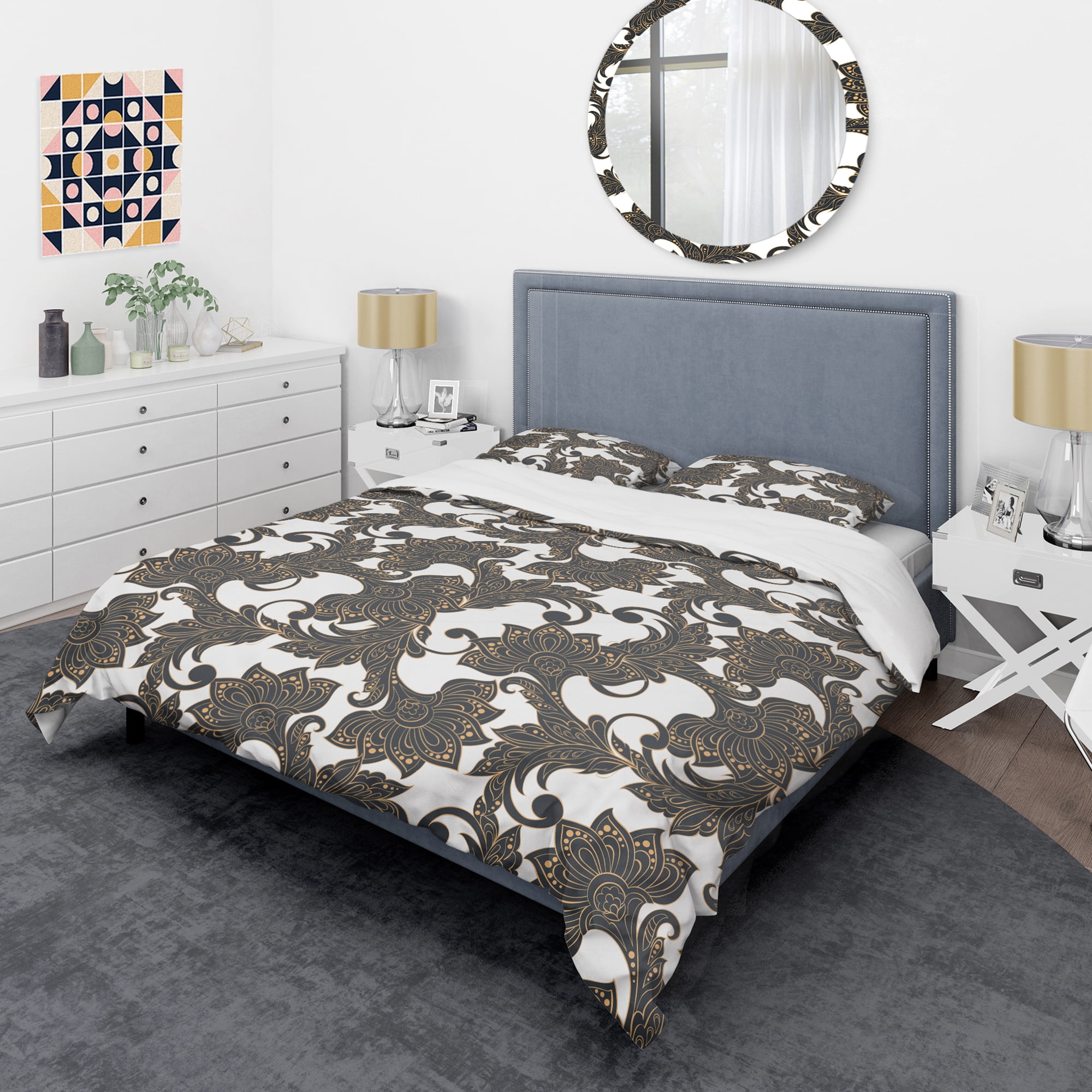 Designart 'Retro Indian Floral Batik I' Mid-Century Modern Duvet Cover Set
