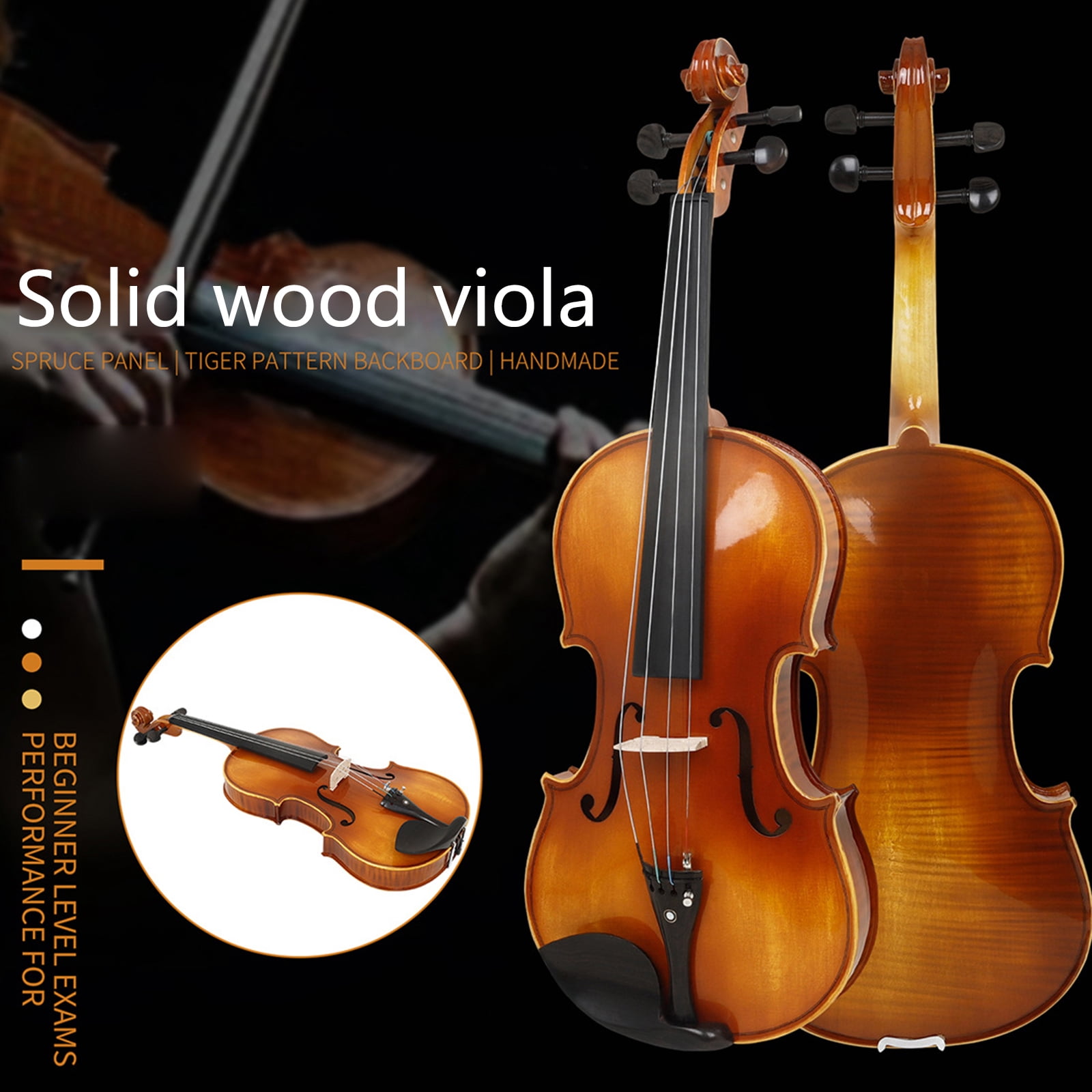 FEAMOS Spruce Wood Viola with Bow and Carrying Case Stringed Instrument 16 Inch Viola Replacement Kits for Beginners Students