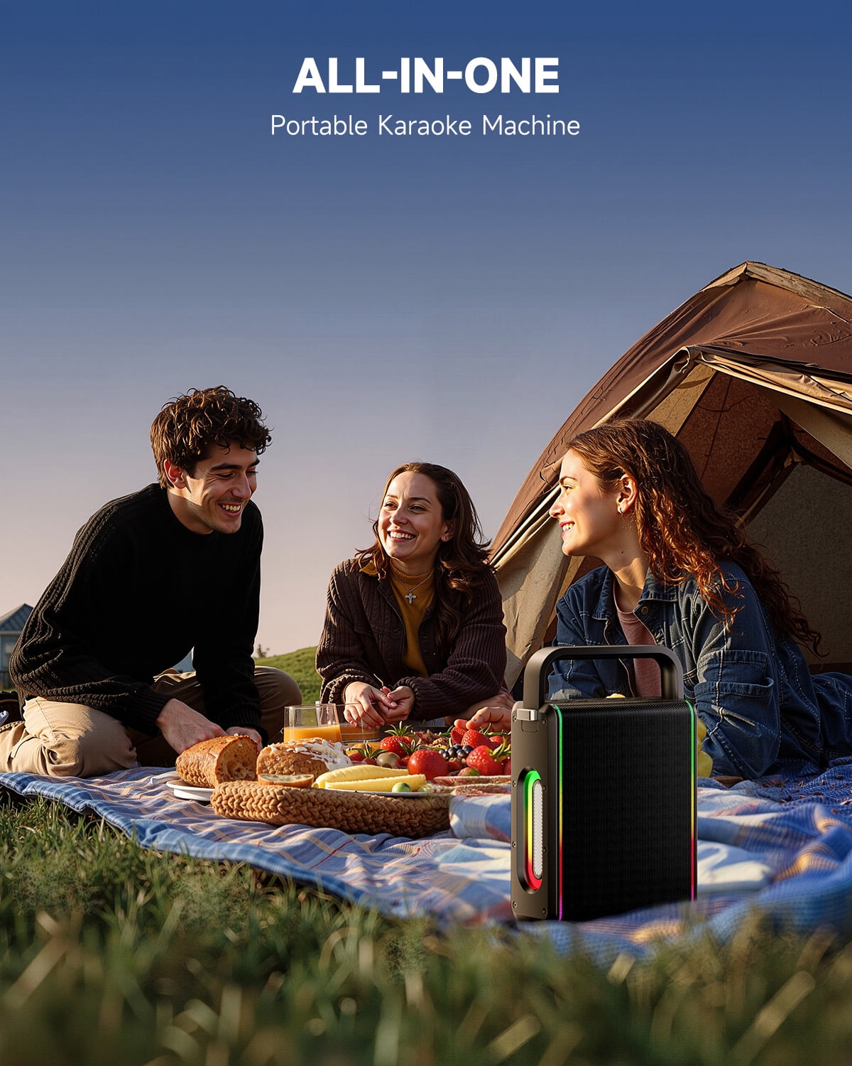 Moukey Karaoke Machine for Kids Adult, Home Karaoke System with Microphones, Colorful DJ Light, Bluetooth Portable Speaker for Party