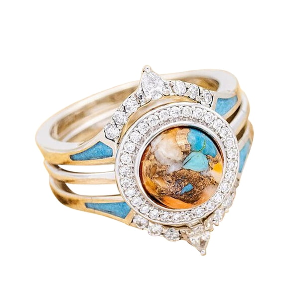 Anillo Set Ostras Halos Turquesa Espinoso Regalo Joyería Anillos