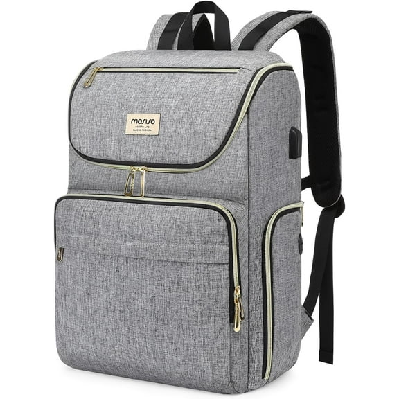 Mosiso 15.6 inch Vintage Laptop Backpack Business Computer Backpacks, Anti-Theft Casual Daypack with USB Charging Port for Women Men, Gray