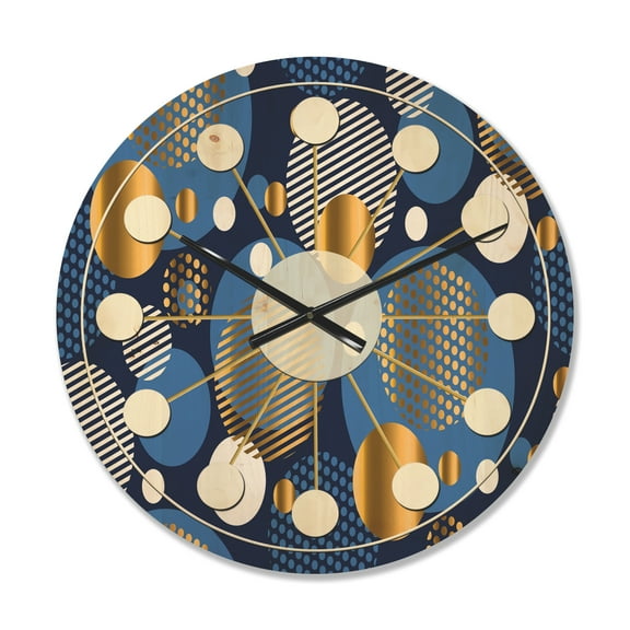 Designart 'Circular Abstract Retro Pattern Geometric XI' Mid-Century Modern Wood Wall Clock