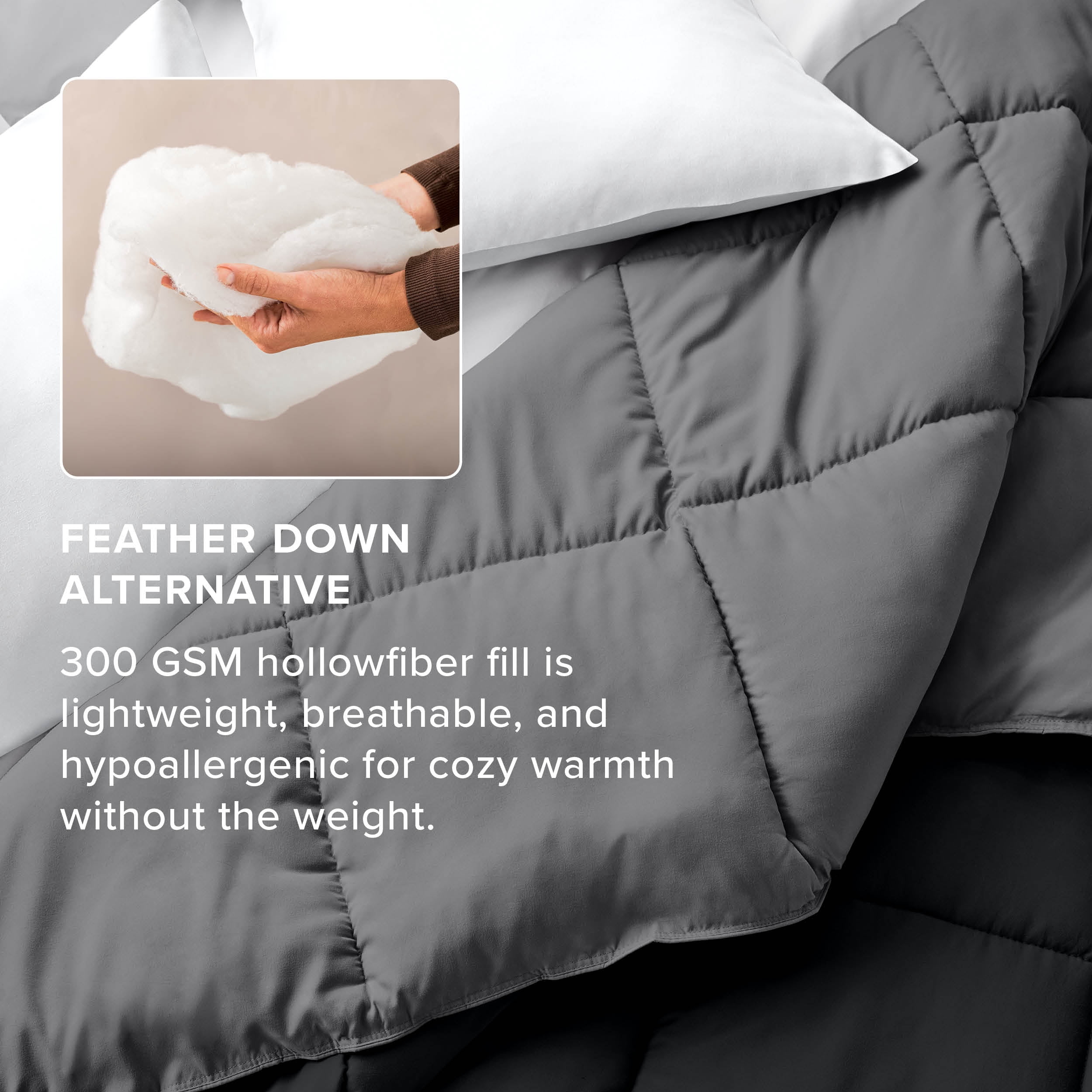 Bare Home 1800 Collection Reversible Down Alternative Comforter, All-Season, Oversized Queen, Black/Gray