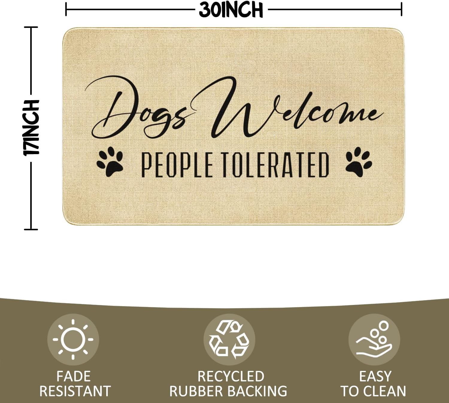 Funny Welcome Door Mats Outdoor,Dogs Welcome People Tolerated Doormat, Cute Pet Quick Drying Durable Low-Profile Rubber Backing Rug Indoor Entryway Front Porch Home Decor 30" x 17"