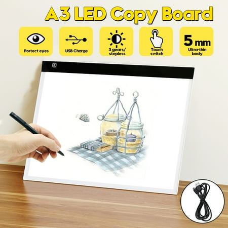 Pad Board A3 5mm 5V LED Copy Drawing Pad Tracing Art Craft Board Light Box Thin Table Stencil Display Adjustable Brightess + USB Cable, for Artists,Drawing,Animation,Sketching,Designing ()