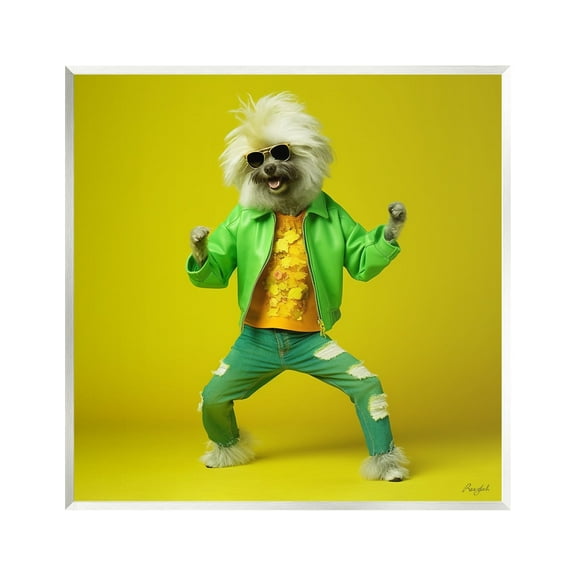 Stupell Industries Dancing Dog in Green Animals & Insects Painting Unframed Art Print Wall Art, 12 x 12