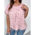 thumbnail image 3 of Blusa extragrande de encaje con cuello redondo Blusa extragrande de manga corta de encaje de doble capa para mujer Lady Girl Rosa 4XL, 3 of 7