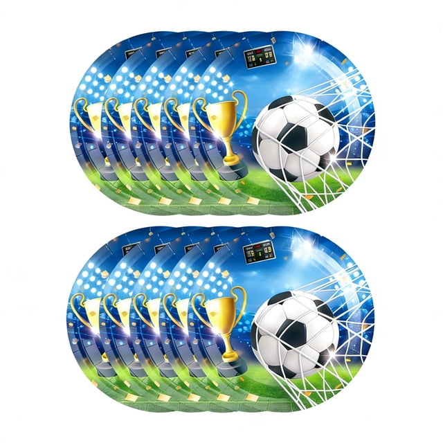 Deeceymbur 10 Pack 9 Inch Disposable Soccer Football Theme Paper Plates for Birthday Party Dinner Celebrations Events Decorations Tableware
