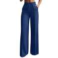 thumbnail image 2 of Favoffer Women High Waist Wide Pants Drawstring Elastic Waist Straight Leg Solid Color Casual Pants with Side Pockets for Work Casual, 2 of 9
